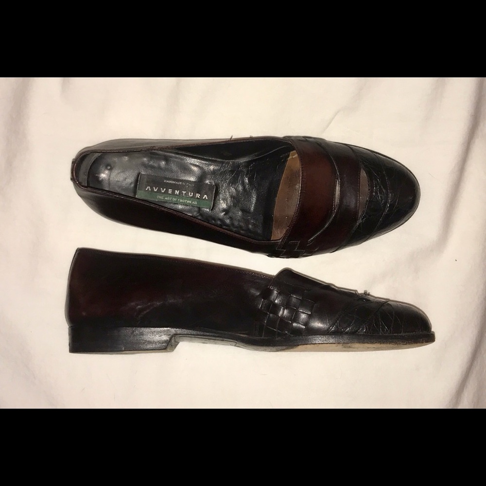 Aventura Men’s Fine Leather Slip-on Dress Loafer Shoes Size 9 Black Burgundy